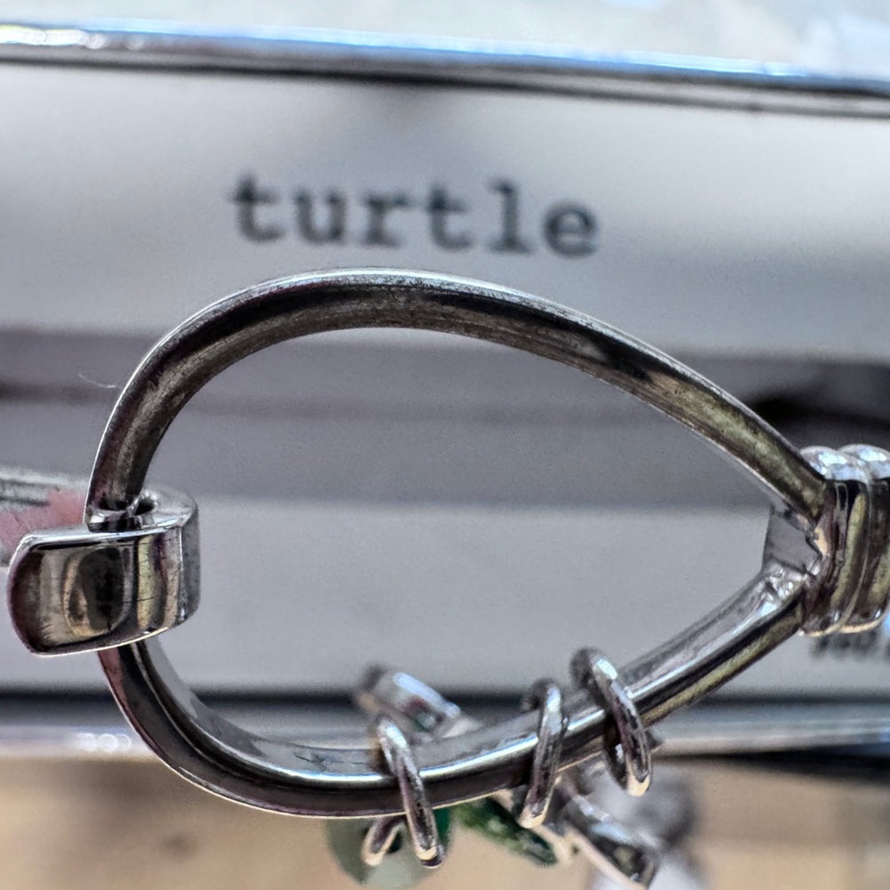 NWT NIB Silver Bracelet Crystal TURTLE Charm, Green/blue tear drop & CZ Orig $60 - Picture 14 of 15